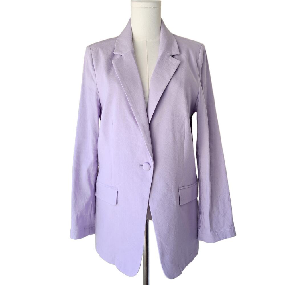 H HALSTON Purple Linen Blend Blazer Jacket Size Medium Spring Modern Pastel